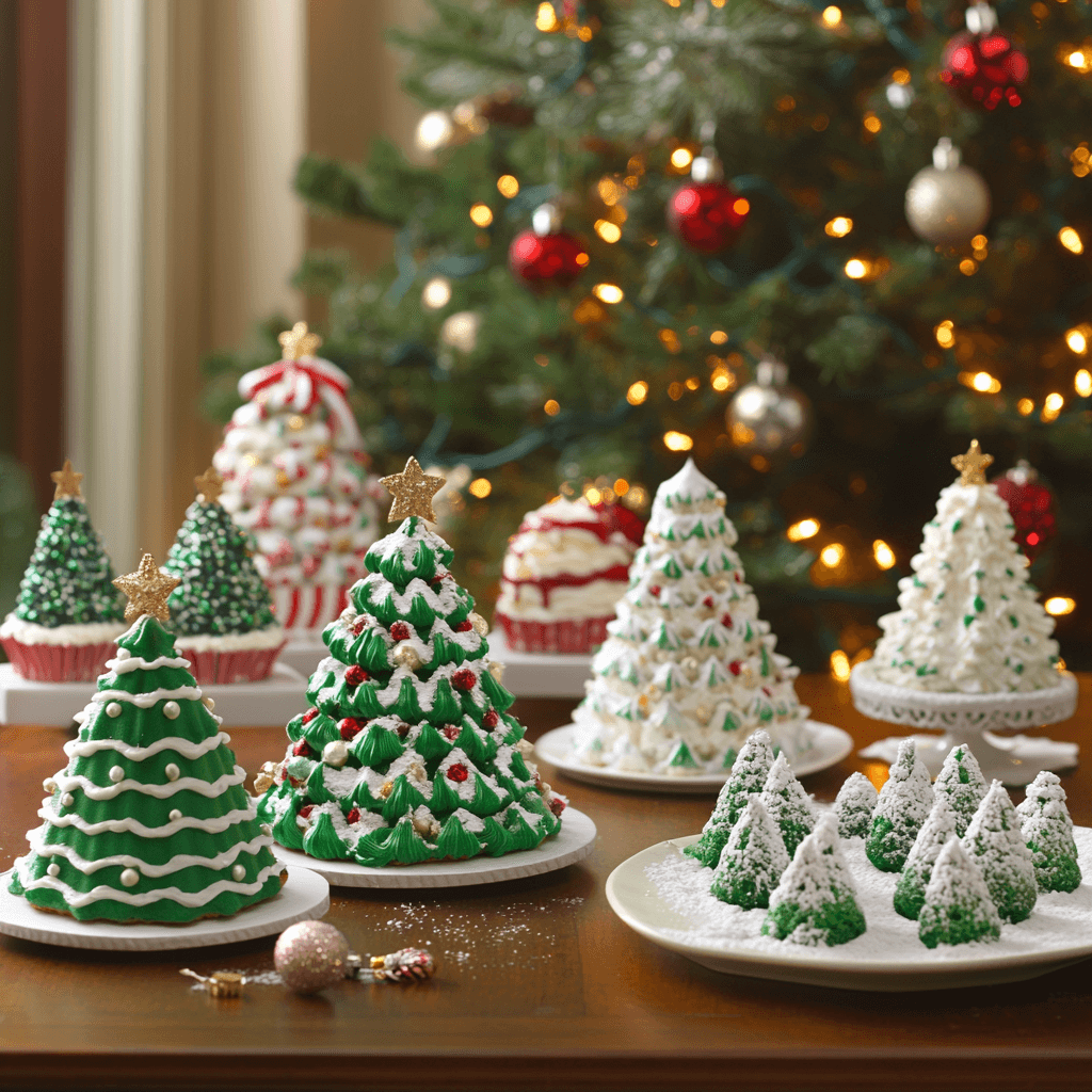 A festive display of Little Debbie Christmas Tree Cakes surrounded by holiday decorations, with a backdrop of a decorated Christmas tree, soft lighting, and sparkling ornaments, capturing the warmth and joy of the holiday season.