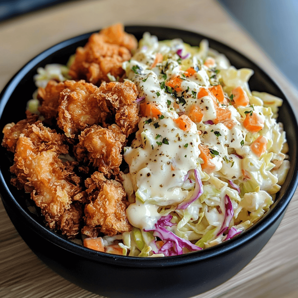 Homemade KFC coleslaw served in a bowl with creamy dressing and shredded cabbage