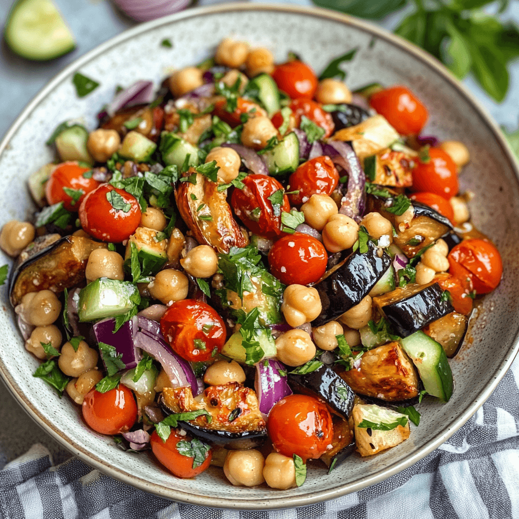 Chickpea and Eggplant Salad with Mediterranean dressing and fresh herbs