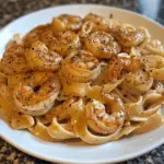 Creamy Cajun Shrimp Pasta served in a white bowl, featuring tender shrimp coated in a spicy Cajun-seasoned cream sauce with fettuccine noodles, garnished with fresh parsley and grated Parmesan cheese.