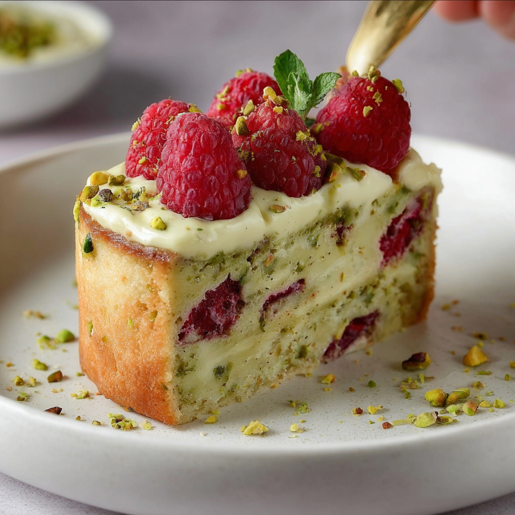 Pistachio Raspberry Cake - Pies and Tacos