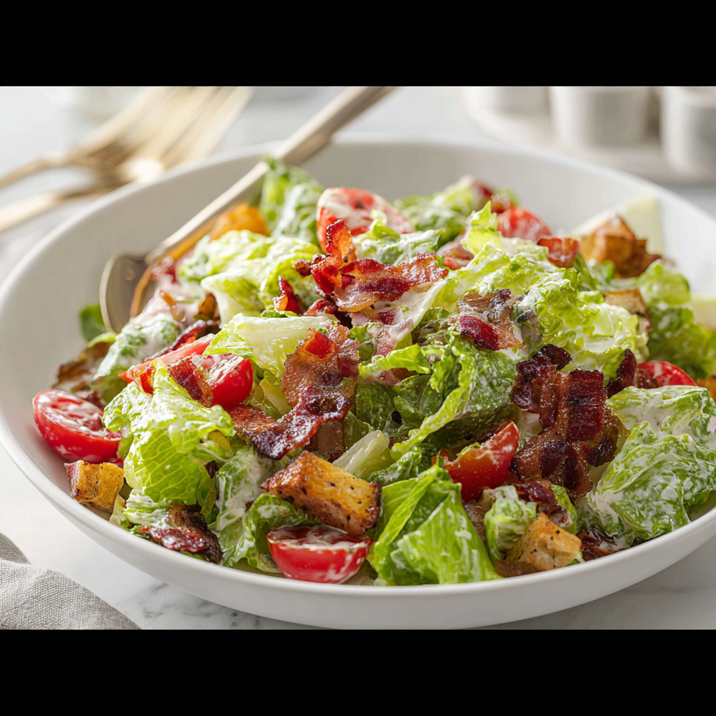 Classic BLT Salad with Turkey Bacon and Crispy Croutons