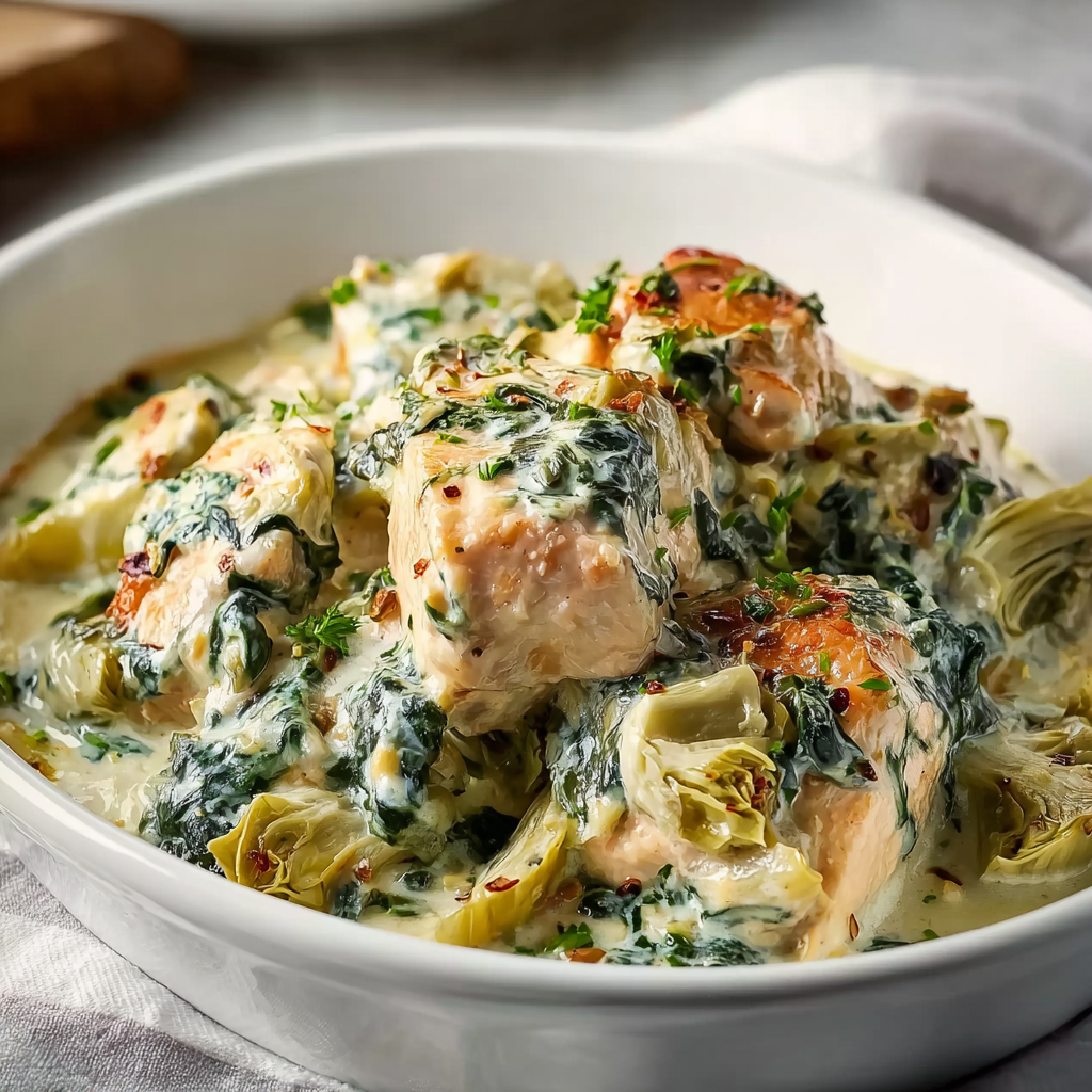 High-Protein Spinach and Artichoke Chicken Casserole