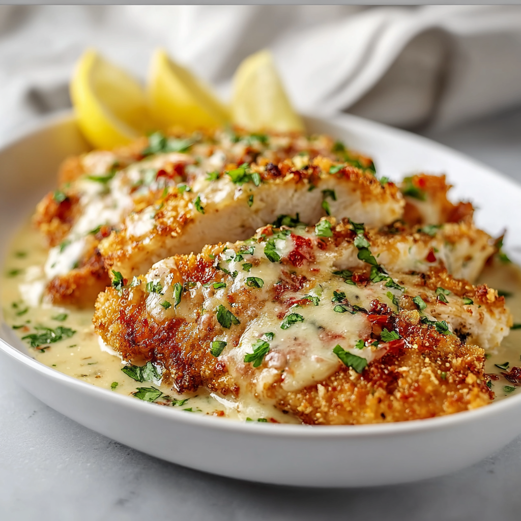 Copycat Cheesecake Factory Crusted Chicken Romano Recipe with Mozzarella Topping
