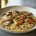 Creamy One-Skillet Chicken Marsala with Mushrooms and Orzo Pasta