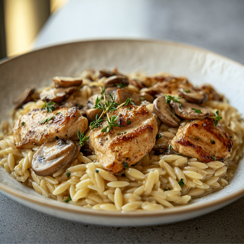 Creamy One-Skillet Chicken Marsala with Mushrooms and Orzo Pasta