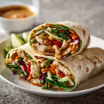 Delicious Thai Peanut Chicken Wraps with Fresh Vegetables and Creamy Peanut Sauce