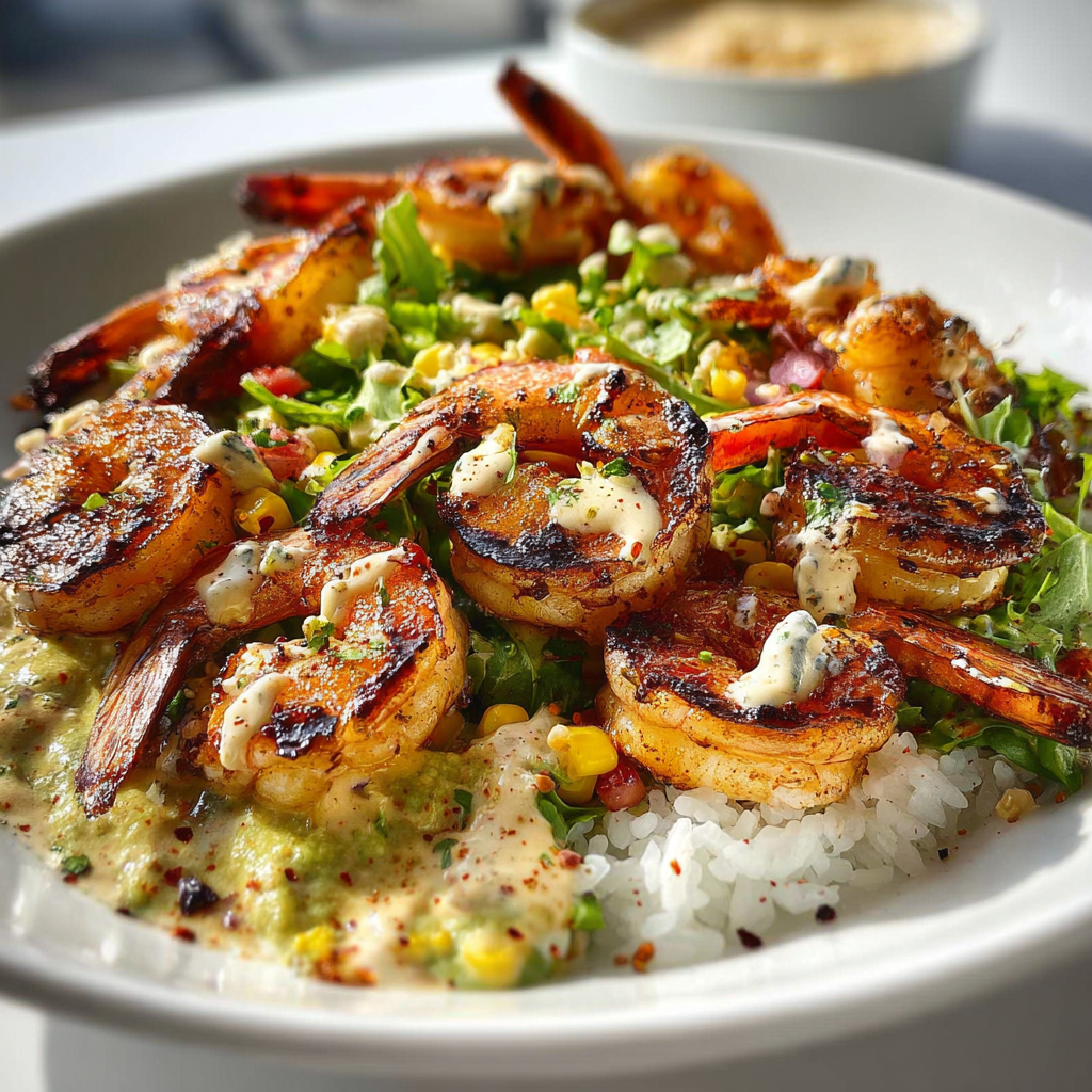 Quick Grilled Shrimp Bowls with Creamy Garlic Sauce in Under 30 Minutes