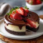 Chocolate Strawberry Swirl Cheesecake with Ganache Topping