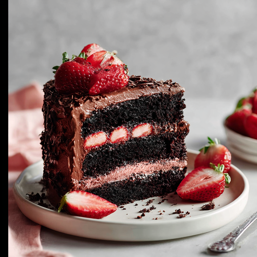 Strawberry Chocolate Layer Cake with Vanilla Drip Recipe