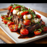 Grilled Balsamic Steak Caprese with Mozzarella, Tomatoes, and Basil