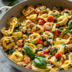 Creamy Spinach Tomato Tortellini with Herbed Beef Sauce: A Comforting Family Favorite