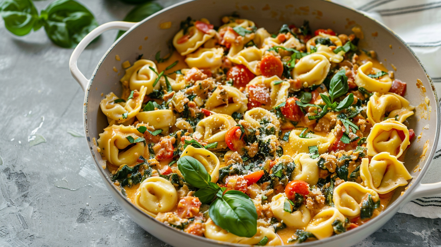 Creamy Spinach Tomato Tortellini with Herbed Beef Sauce: A Comforting Family Favorite