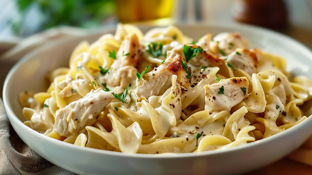 Easy Creamy Chicken and Noodles with Simmered Broth Base