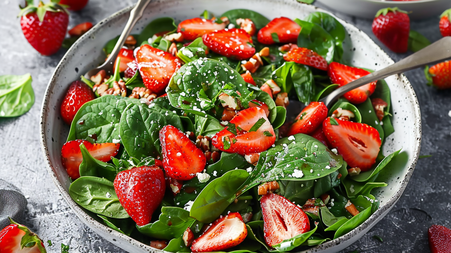 Strawberry Spinach Salad Recipe with Maple Balsamic Dressing