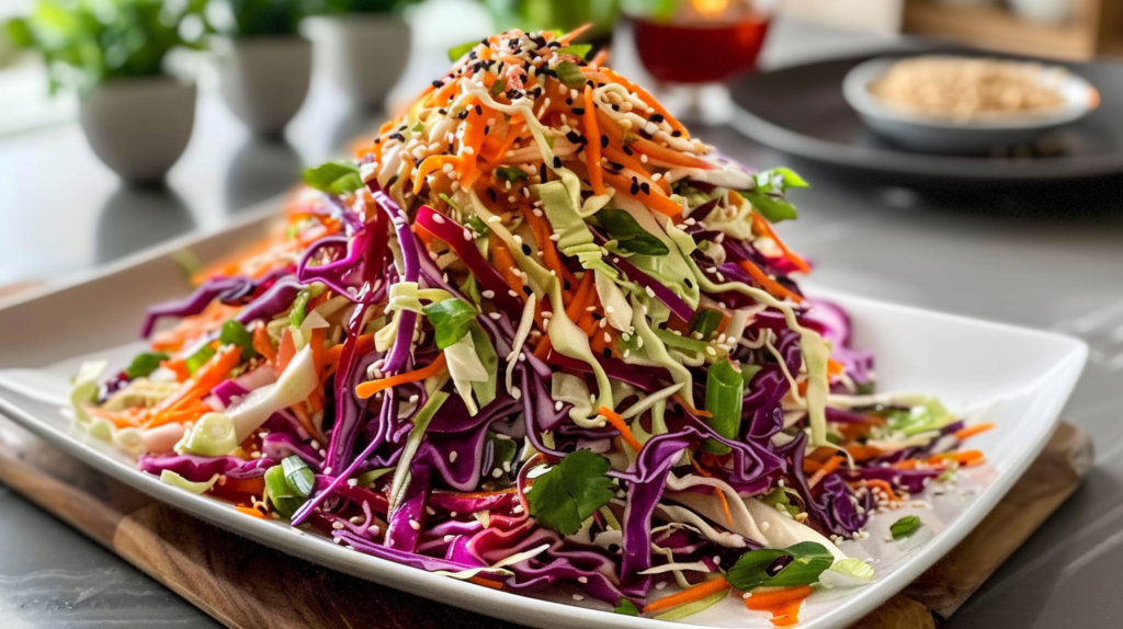 Crunchy Asian Cabbage Slaw with Addictive Sesame Dressing - Thai Slaw Recipe