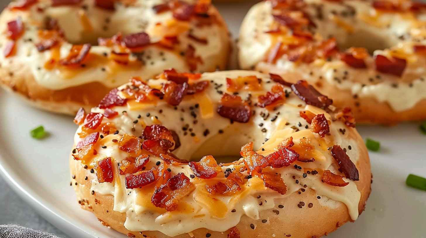 Creamy Turkey Bacon Cheddar Bagels with a Gooey Center
