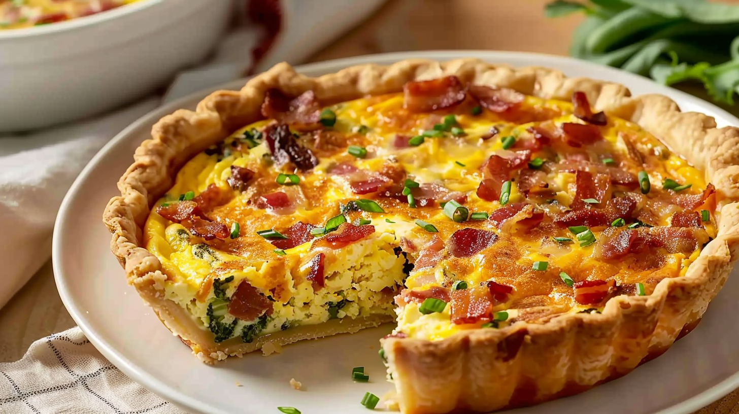 Irresistible Turkey Bacon And Cheddar Quiche with a Flaky Crust