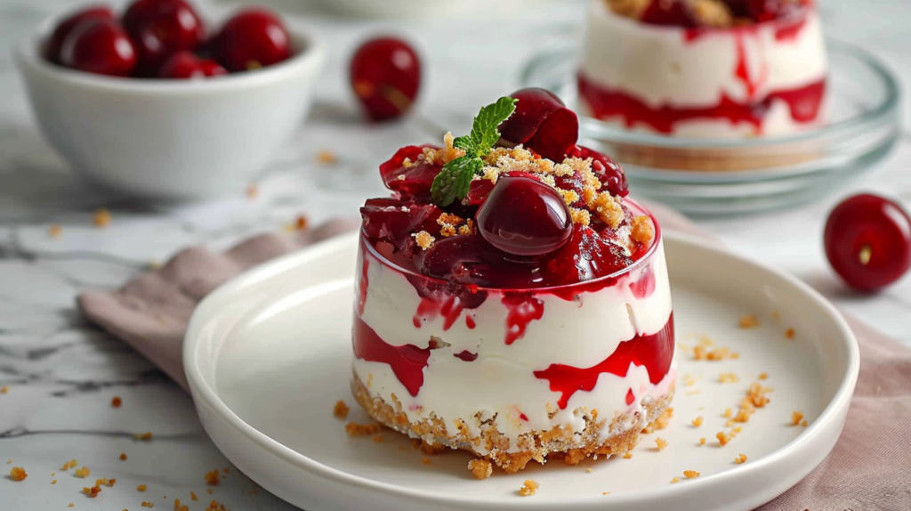 No Bake Cheesecake Parfait with Cherry Pie Filling
