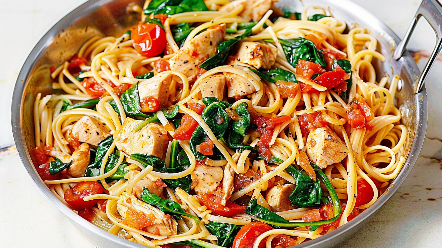 Tomato Spinach Chicken Pasta with Sun-Dried Tomatoes