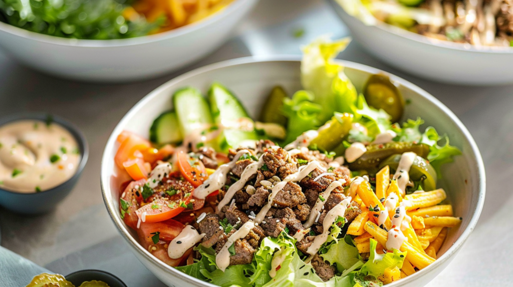 Burger Bowls Recipe with Spicy Ground Beef and Crispy Potatoes