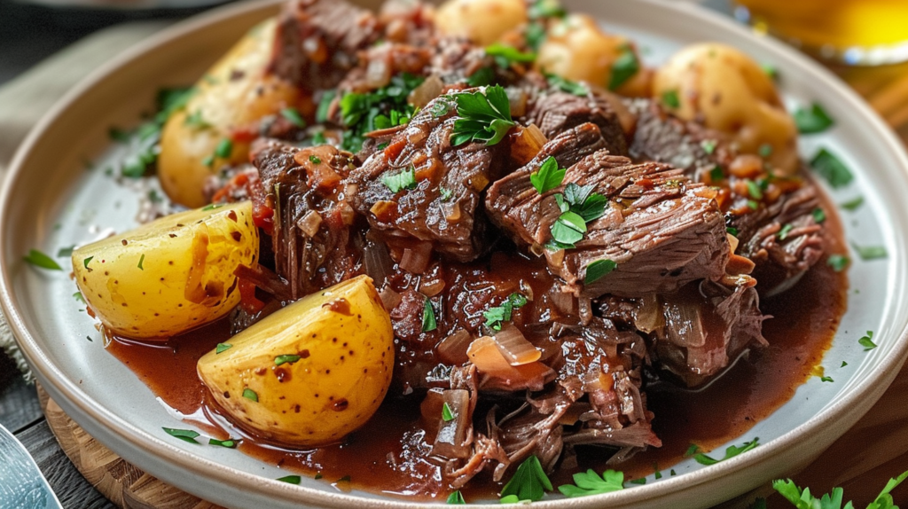 Slow Cooker Garlic Butter Beef with Potatoes – Easy Tender Recipe