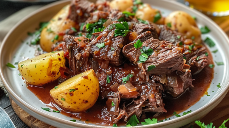 Slow Cooker Garlic Butter Beef with Potatoes – Easy Tender Recipe