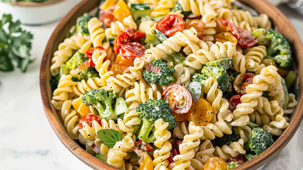 Ranch Pasta Salad with Tri-Color Rotini and Fresh Veggies