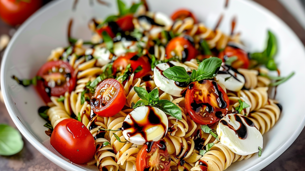 Caprese Pasta Salad with Balsamic Glaze (20-Minutes)