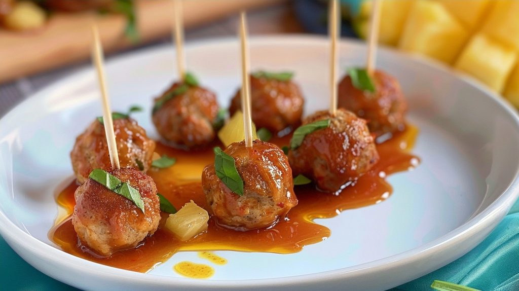 Pineapple Meatball Appetizer with Sweet Teriyaki Glaze