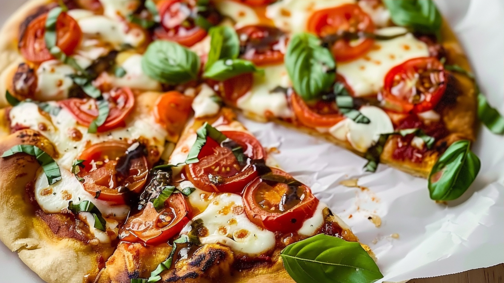 Bruschetta Pizza with Fresh Mozzarella and Balsamic Glaze