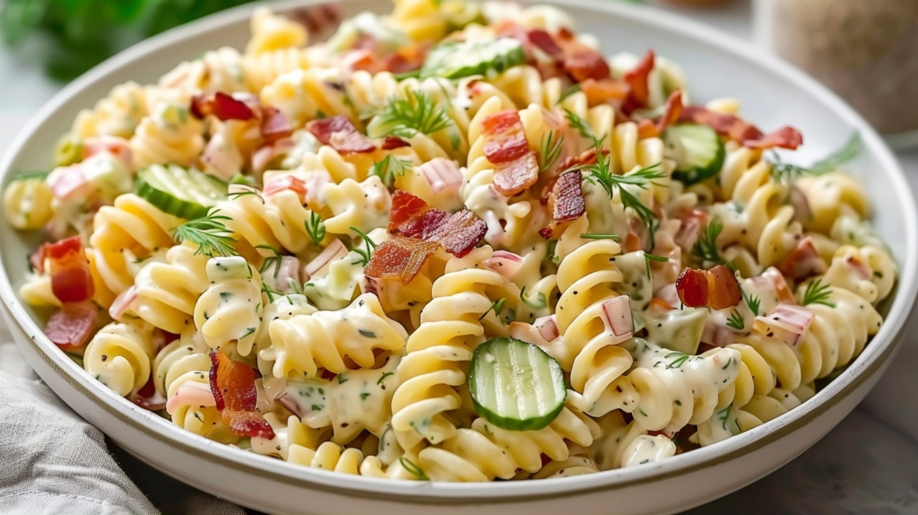 Smoky Dill Pickle Pasta Salad with Tangy Creamy Dressing