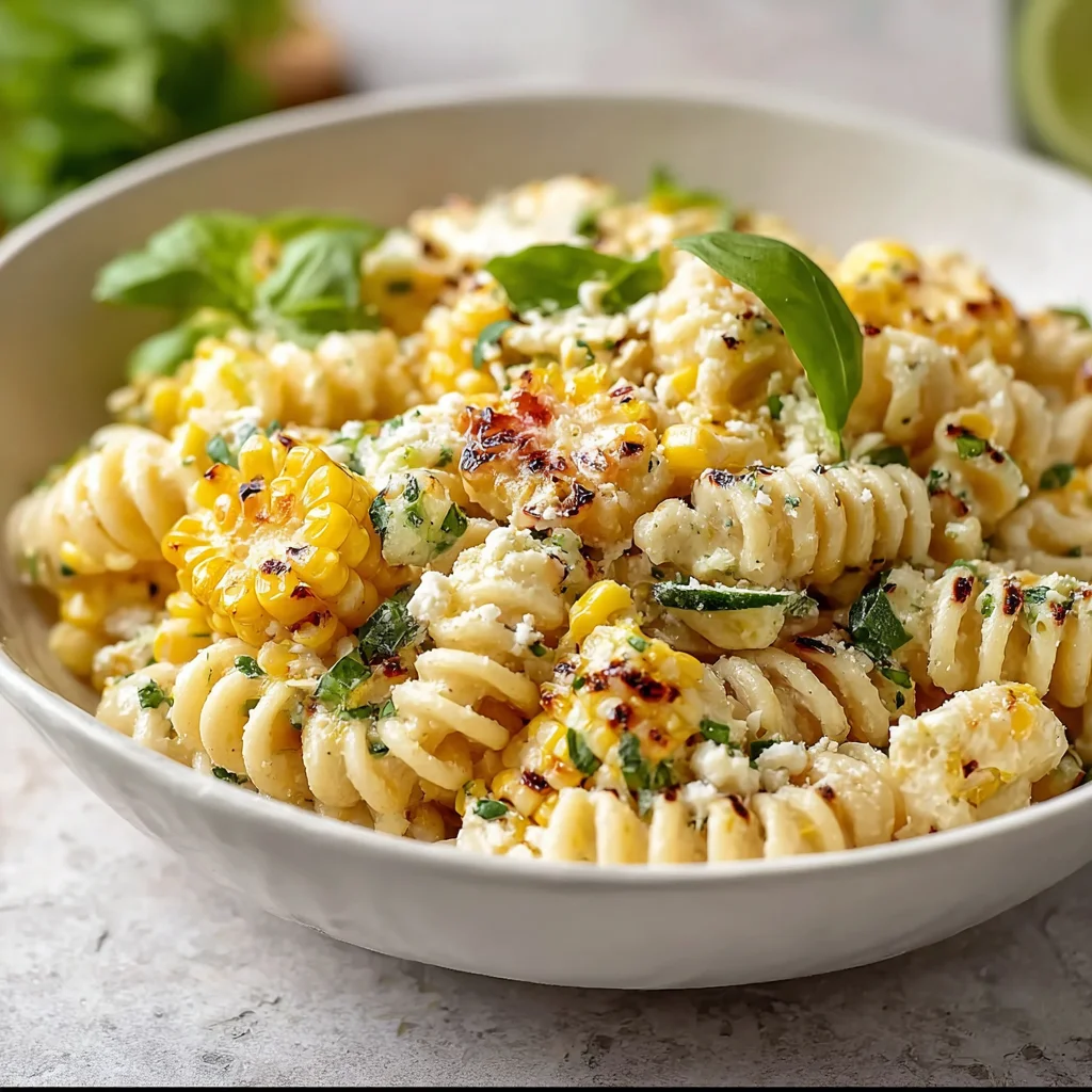 Healthy Street Corn Pasta Salad with Lime Mayo Dressing