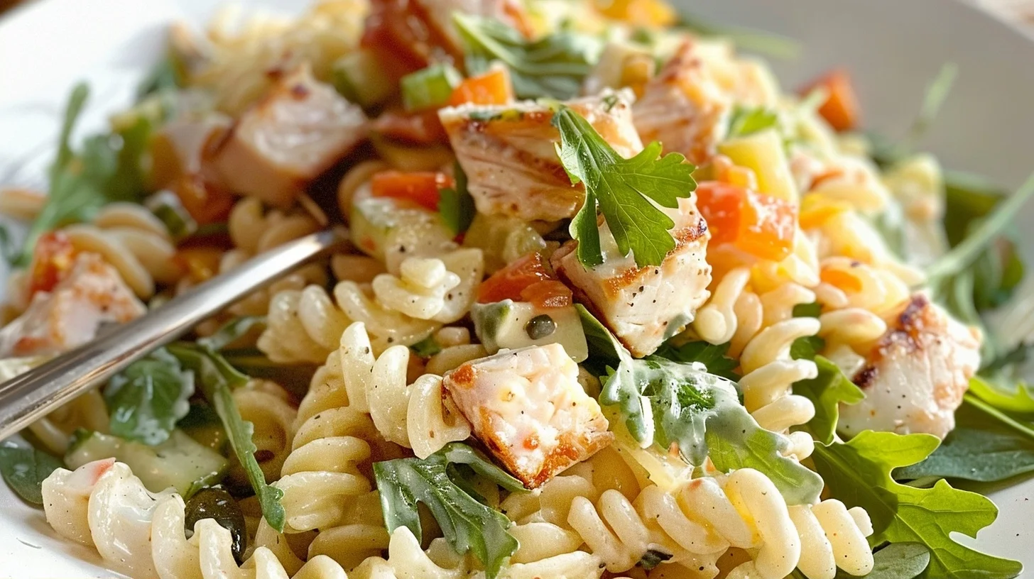 Creepy Dill Pickle Rotini Pasta Salad with Creamy Colby Jack Cheese