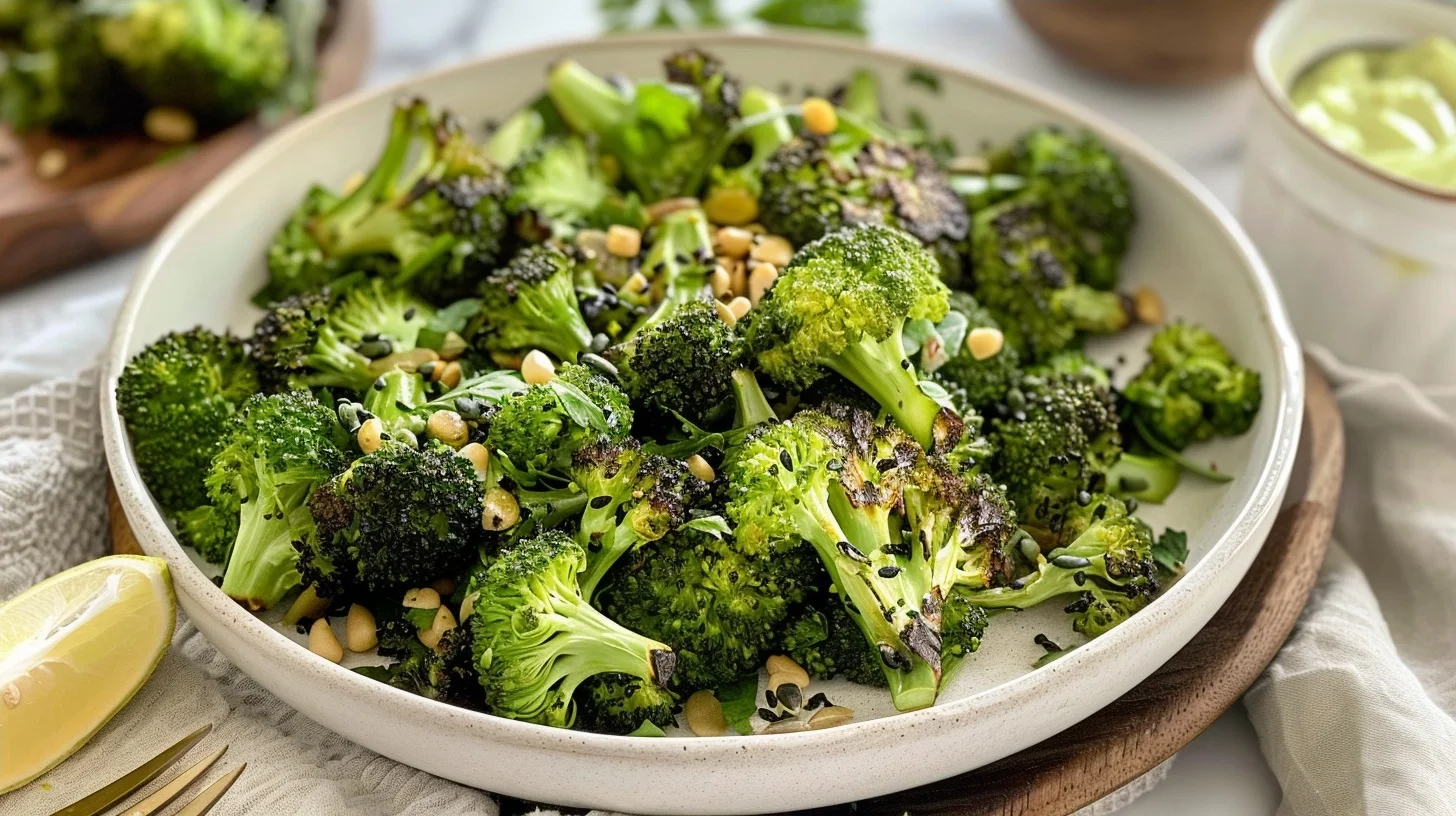 Roasted Broccoli Salad with Tahini Dressing and Quinoa