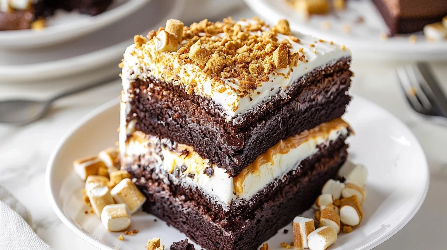 Decadent S'mores Cake: A Layered Treat with Marshmallow Fluff and Graham Cracker Crunchies