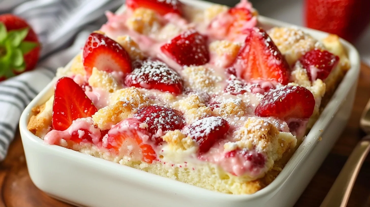 Strawberry Cheesecake Dump Cake – Easy & Creamy