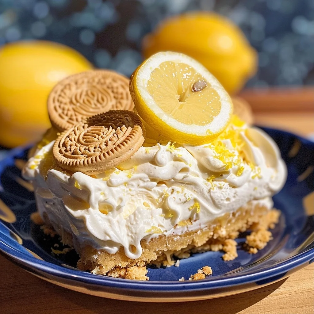 No-Bake Golden Oreo Lemon Dessert with Whipped Topping and Lemon Curd Layers