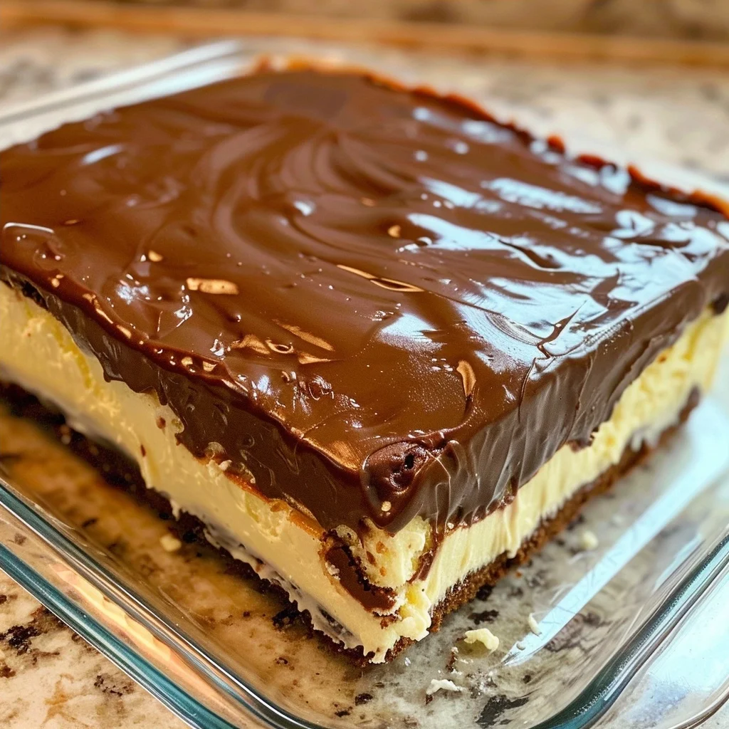 Moist Boston Creme Pie Poke Cake with Rich Chocolate Ganache