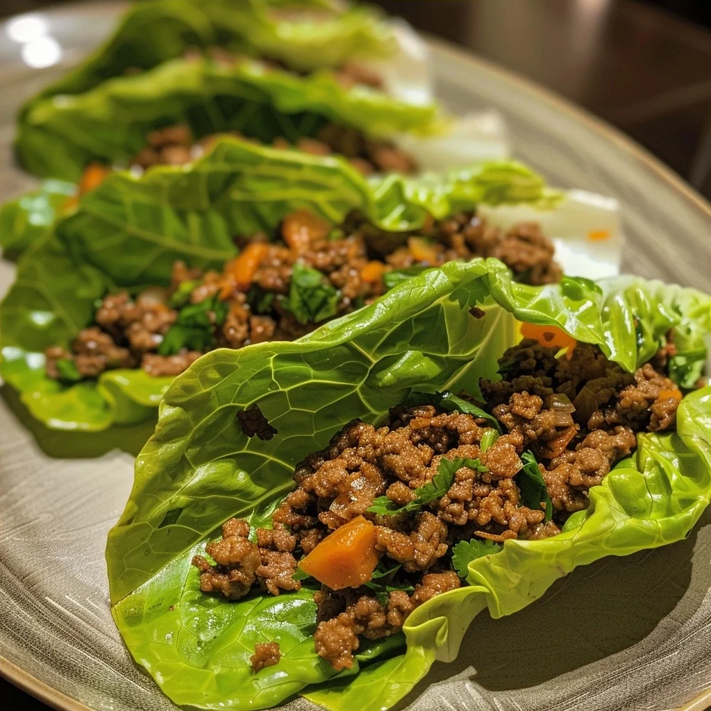 Healthy Asian-Style Ground Beef Lettuce Wraps with Umami Flavors
